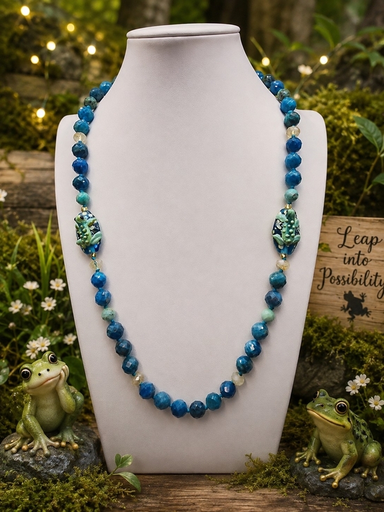 Aprilsplace Jewelry - Frog Lampwork Apaite Russion Amazonite 24 In Hand Knottwd Aprilsplace